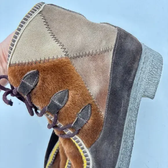 Vintage Fur Suede Quilted Moccasin Boots Moc Toe Women's 6 Made in Italy - Picture 11 of 14